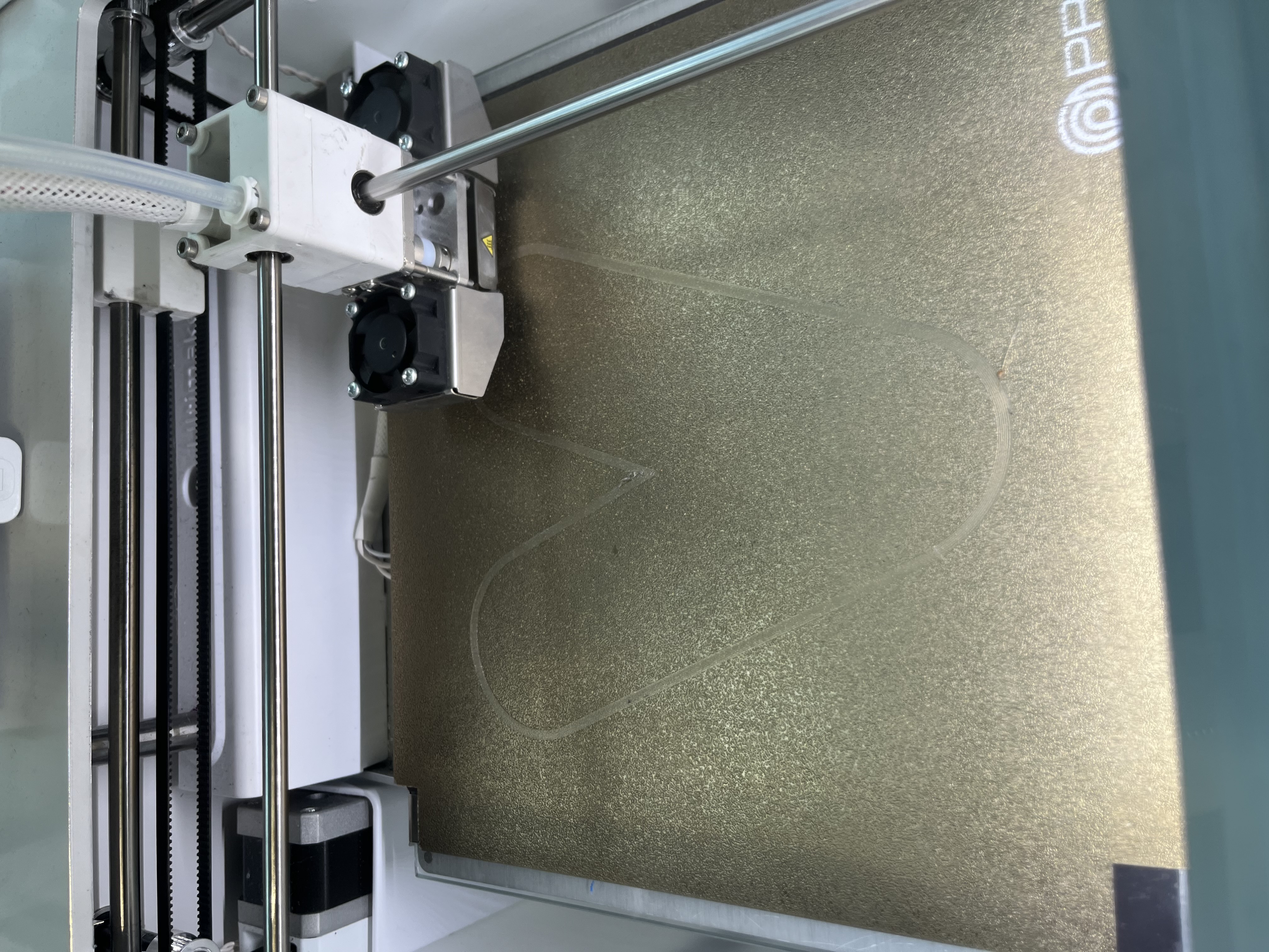 Beginning print process of the letter V