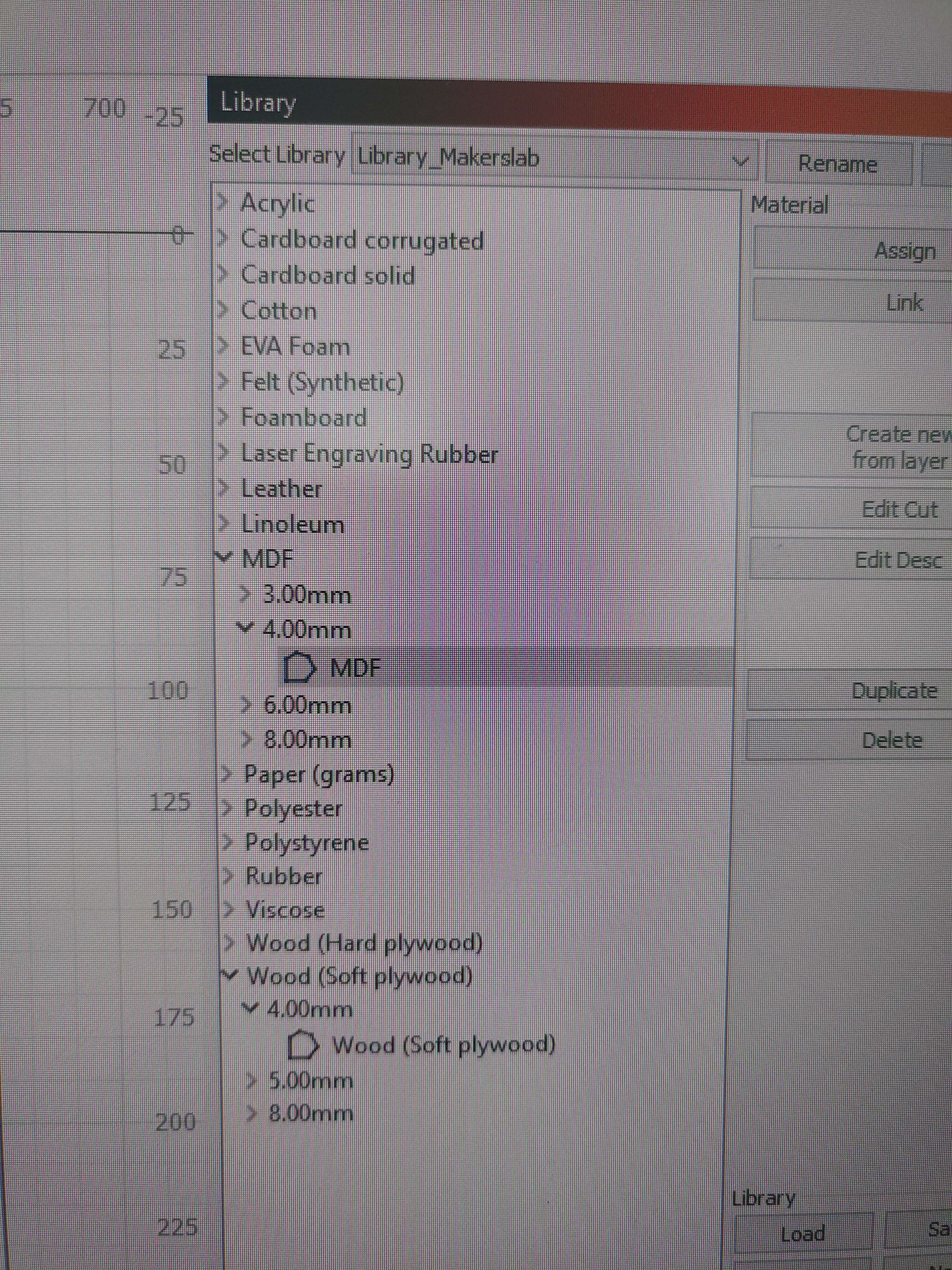 Lasercut material settings